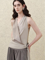 someonesometimes Soft Modal V-neck Slim Side Tie Polka Dot Women Slate Gray Tank Tops