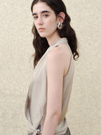 someonesometimes Soft Modal V-neck Slim Side Tie Polka Dot Women Slate Gray Tank Tops