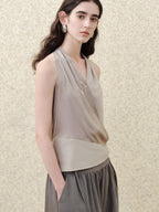 someonesometimes Soft Modal V-neck Slim Side Tie Polka Dot Women Slate Gray Tank Tops