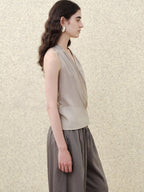 someonesometimes Soft Modal V-neck Slim Side Tie Polka Dot Women Slate Gray Tank Tops