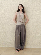 someonesometimes Soft Modal V-neck Slim Side Tie Polka Dot Women Slate Gray Tank Tops
