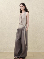 someonesometimes Soft Modal V-neck Slim Side Tie Polka Dot Women Slate Gray Tank Tops