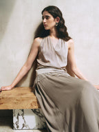 someonesometimes Soft Modal V-neck Slim Side Tie Polka Dot Women Slate Gray Tank Tops