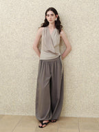 someonesometimes Soft Modal V-neck Slim Side Tie Polka Dot Women Slate Gray Tank Tops