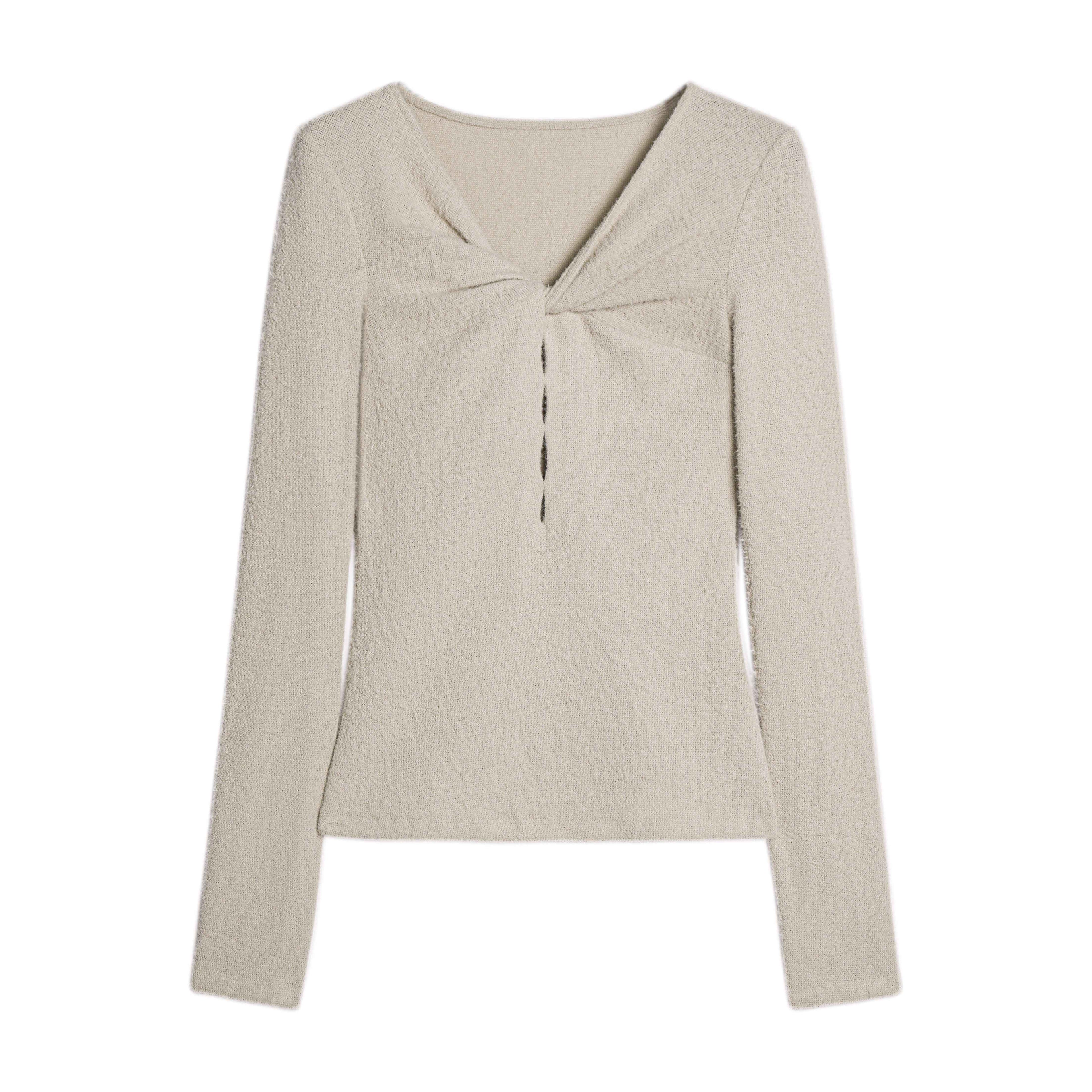someonesometimes_Soft_Stretch_V-neck_Cutout_Slim_Fit_Knit_For_Women_Apricot_Long_Sleeve_T-Shirts_MISSTT