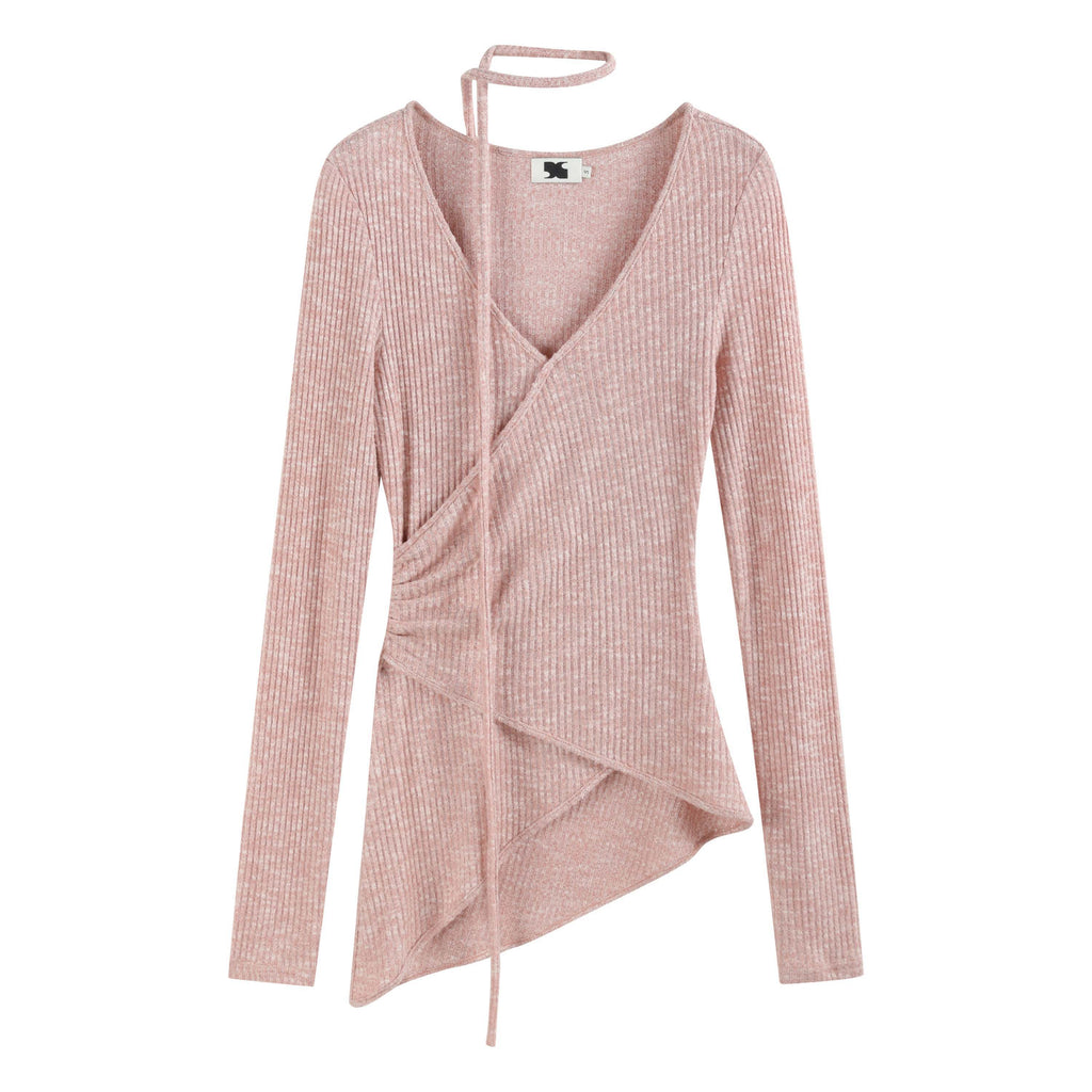 someonesometimes_Soft_V-neck_Viscose_Pullover_Three_Quarter_Sleeve_Office_Women_Dusty_Pink_Top_MISSTT