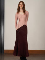 someonesometimes Soft V-neck Viscose Pullover Three Quarter Sleeve Office Women Dusty Pink Top