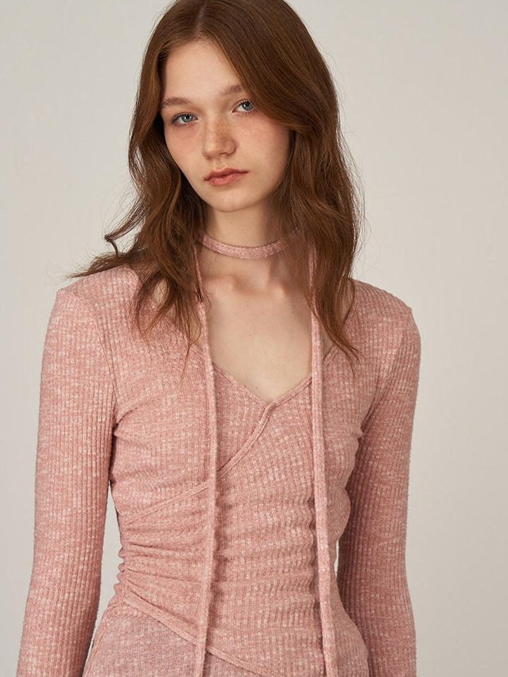 someonesometimes Soft V-neck Viscose Pullover Three Quarter Sleeve Office Women Dusty Pink Top