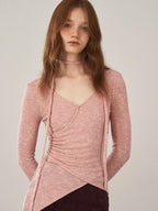someonesometimes Soft V-neck Viscose Pullover Three Quarter Sleeve Office Women Dusty Pink Top