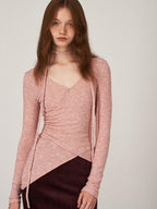 someonesometimes Soft V-neck Viscose Pullover Three Quarter Sleeve Office Women Dusty Pink Top