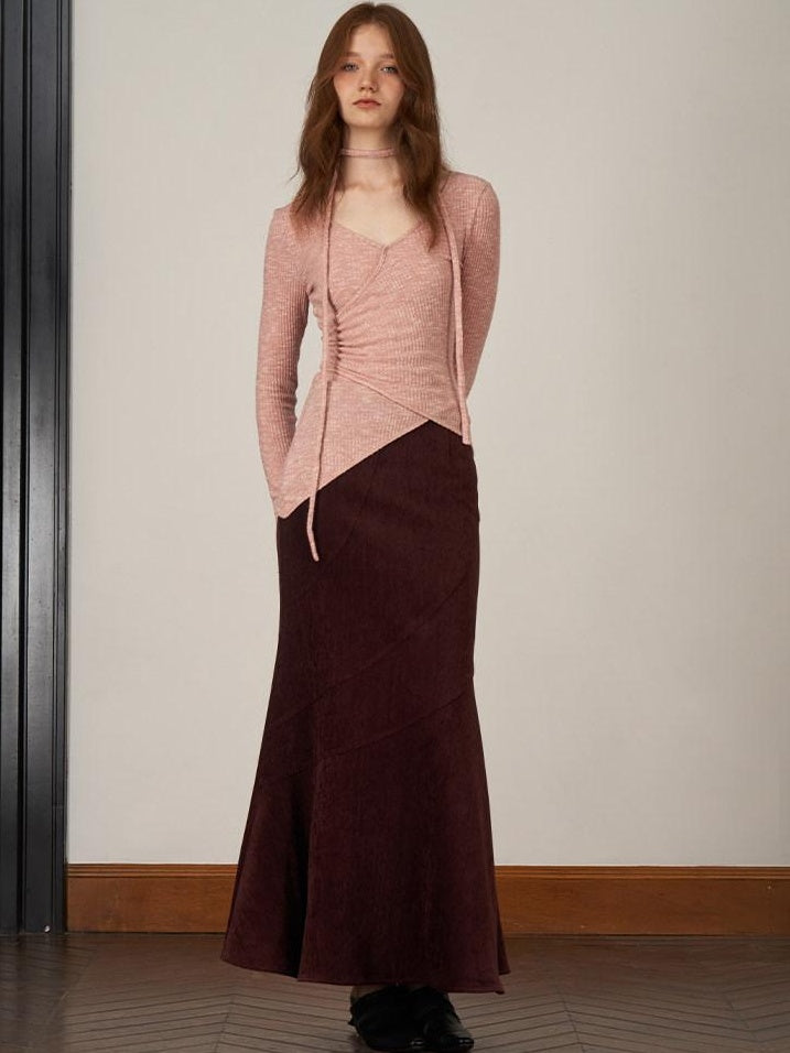 someonesometimes Soft V-neck Viscose Pullover Three Quarter Sleeve Office Women Dusty Pink Top