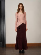 someonesometimes Soft V-neck Viscose Pullover Three Quarter Sleeve Office Women Dusty Pink Top