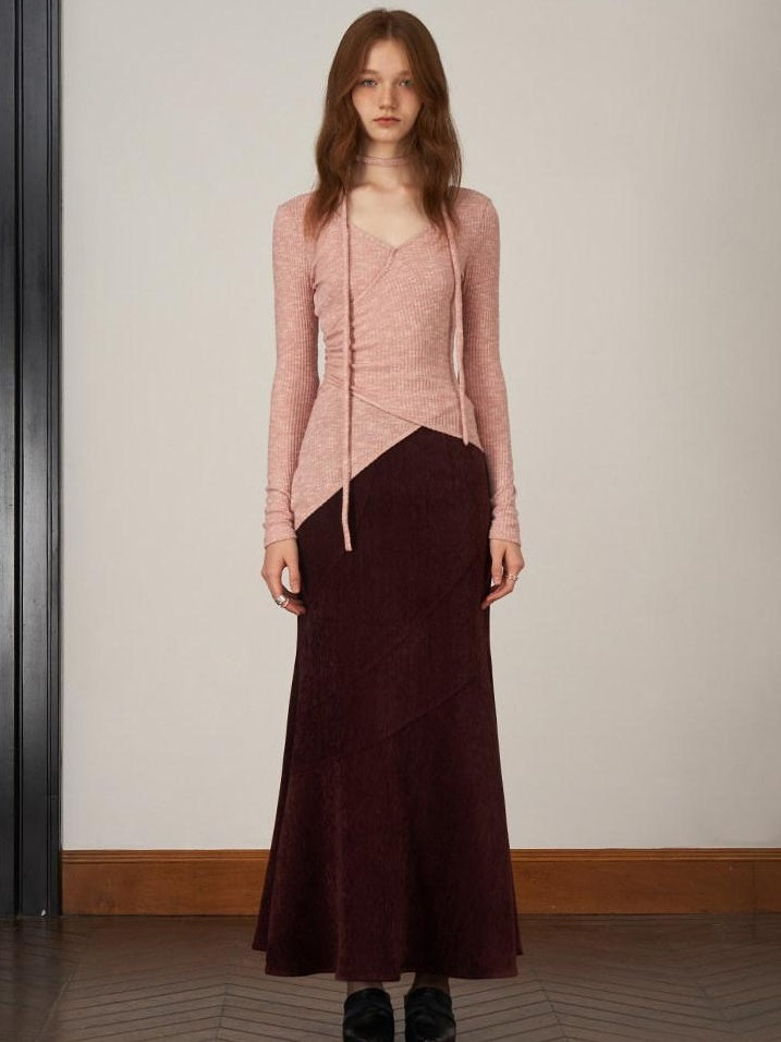 someonesometimes Soft V-neck Viscose Pullover Three Quarter Sleeve Office Women Dusty Pink Top