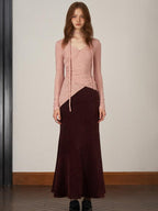 someonesometimes Soft V-neck Viscose Pullover Three Quarter Sleeve Office Women Dusty Pink Top