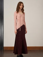 someonesometimes Soft V-neck Viscose Pullover Three Quarter Sleeve Office Women Dusty Pink Top