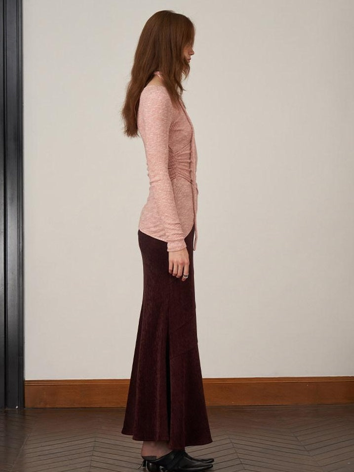 someonesometimes Soft V-neck Viscose Pullover Three Quarter Sleeve Office Women Dusty Pink Top
