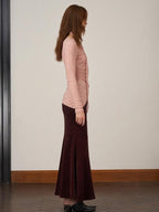someonesometimes Soft V-neck Viscose Pullover Three Quarter Sleeve Office Women Dusty Pink Top