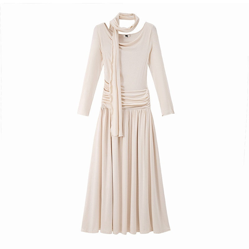 someonesometimes_Soft_Viscose_Stretch_Cowl_Neck_Tea_Dress_Office_Women_Cream_Knit_Dress_MISSTT