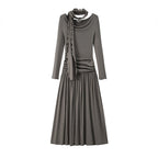 someonesometimes_Soft_Viscose_Stretch_Cowl_Neck_Tea_Dress_Office_Women_Cream_Knit_Dress_MISSTT
