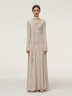 someonesometimes Soft Viscose Stretch Cowl Neck Tea Dress Office Women Cream Knit Dress