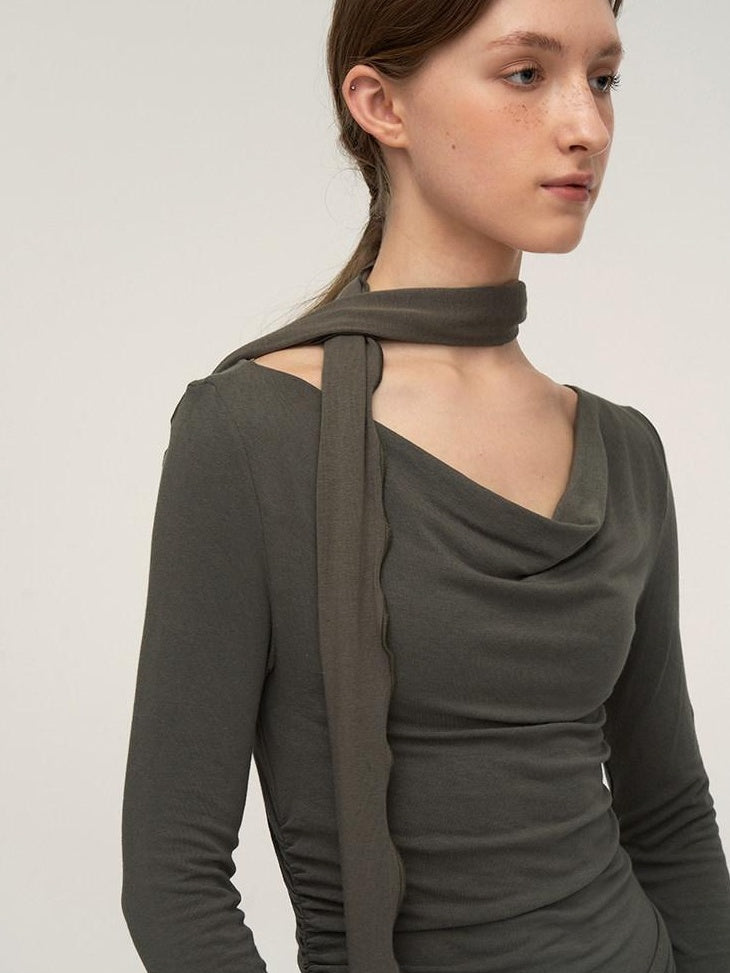 someonesometimes Soft Viscose Stretch Cowl Neck Tea Dress Office Women Cream Knit Dress