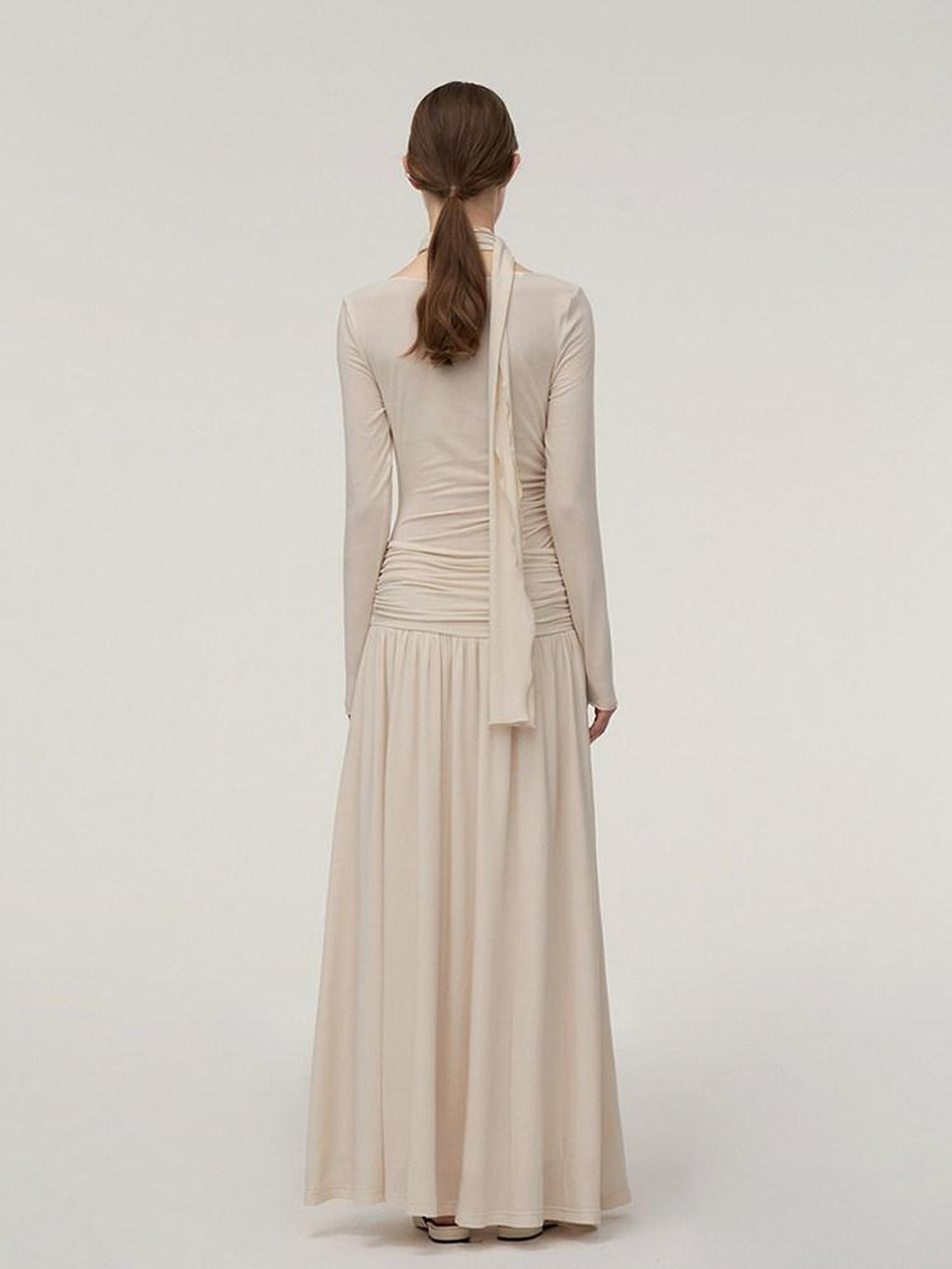 someonesometimes Soft Viscose Stretch Cowl Neck Tea Dress Office Women Cream Knit Dress