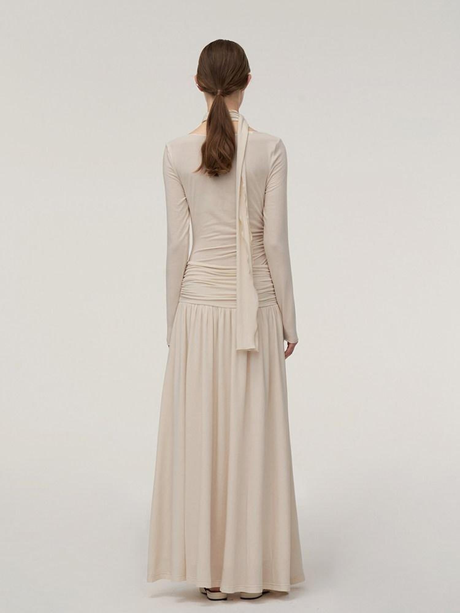 someonesometimes Soft Viscose Stretch Cowl Neck Tea Dress Office Women Cream Knit Dress