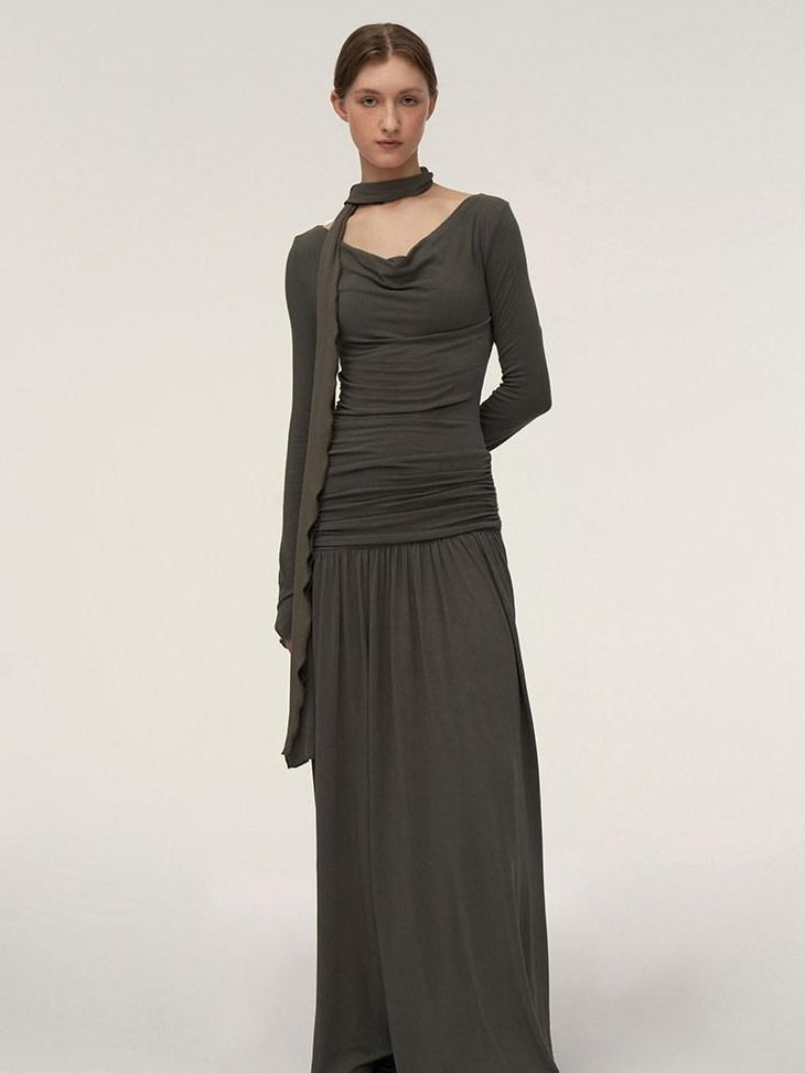 someonesometimes Soft Viscose Stretch Cowl Neck Tea Dress Office Women Cream Knit Dress