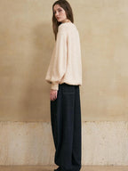 someonesometimes Soft Washed Casual Loose Banana Natural Waist Blue Denim Zip Fly Wide Leg Jeans