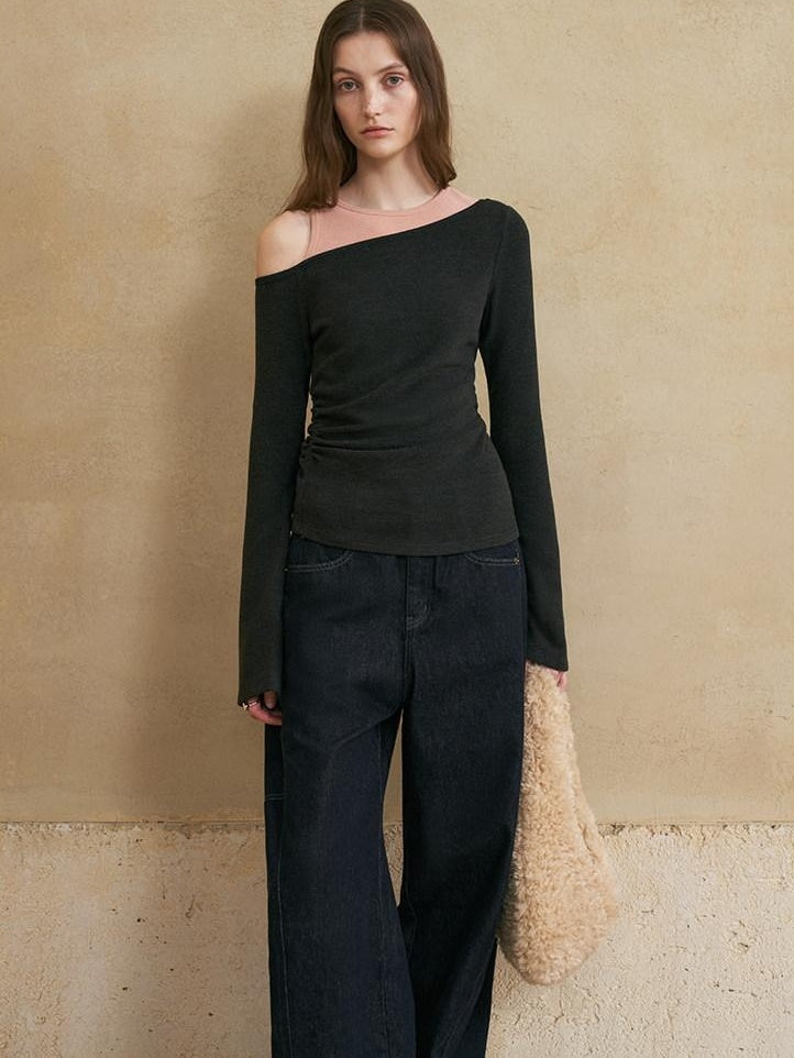 someonesometimes Soft Washed Casual Loose Banana Natural Waist Blue Denim Zip Fly Wide Leg Jeans