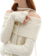 someonesometimes Soft Wool Blend Loose Sweet Princess Pullover Boat Neck Women Sweaters