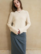 someonesometimes Soft Wool Blend Pearl White Bell Sleeve Loose Fit Office Pullover Sweater