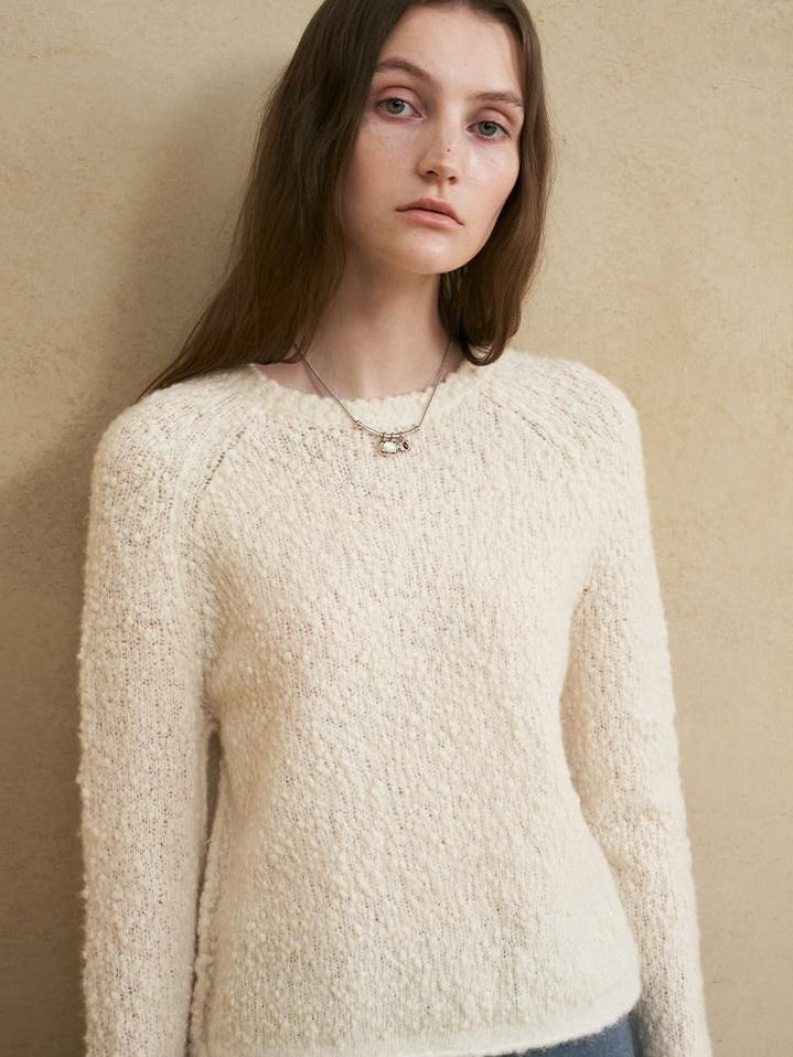 someonesometimes Soft Wool Blend Pearl White Bell Sleeve Loose Fit Office Pullover Sweater