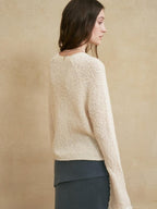 someonesometimes Soft Wool Blend Pearl White Bell Sleeve Loose Fit Office Pullover Sweater