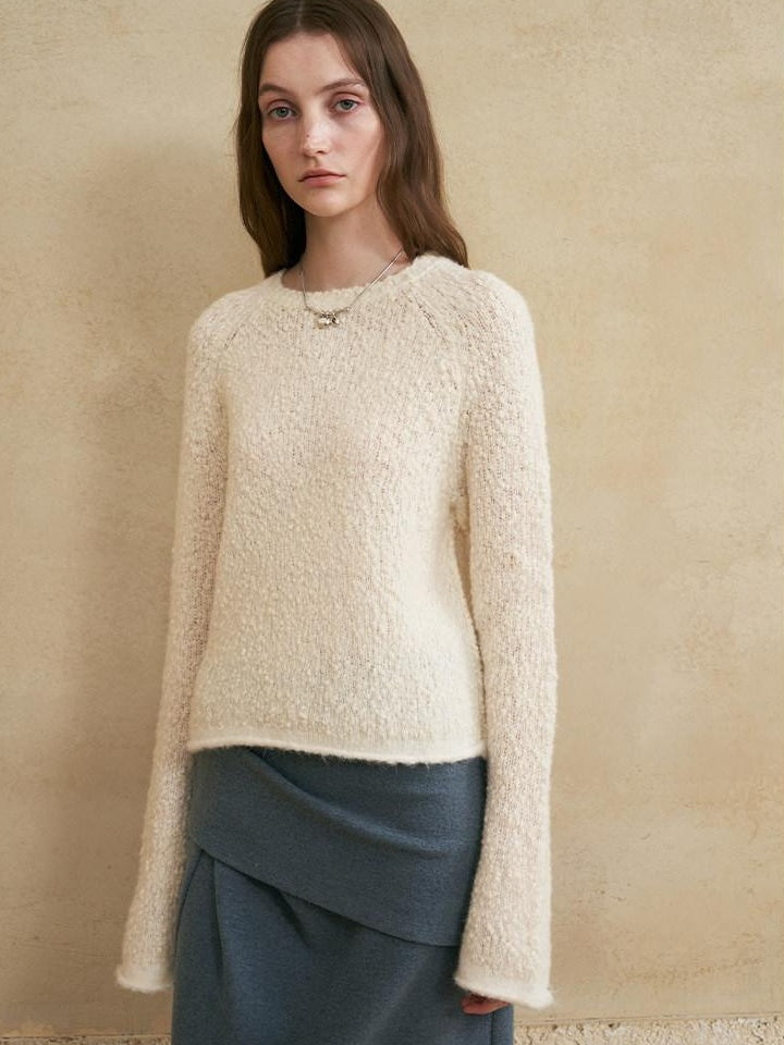 someonesometimes Soft Wool Blend Pearl White Bell Sleeve Loose Fit Office Pullover Sweater