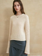 someonesometimes Soft Wool Blend Pearl White Bell Sleeve Loose Fit Office Pullover Sweater