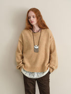 someonesometimes Soft Wool Blend Reversible Relaxed Fit Crew Neck Button Detail Women Sweater