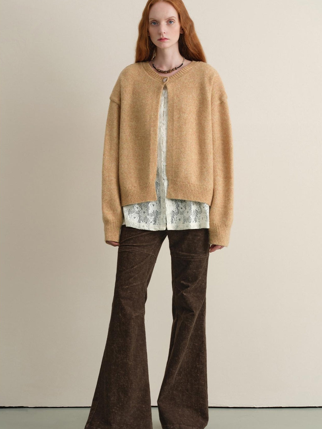 someonesometimes Soft Wool Blend Reversible Relaxed Fit Crew Neck Button Detail Women Sweater
