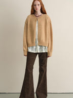 someonesometimes Soft Wool Blend Reversible Relaxed Fit Crew Neck Button Detail Women Sweater