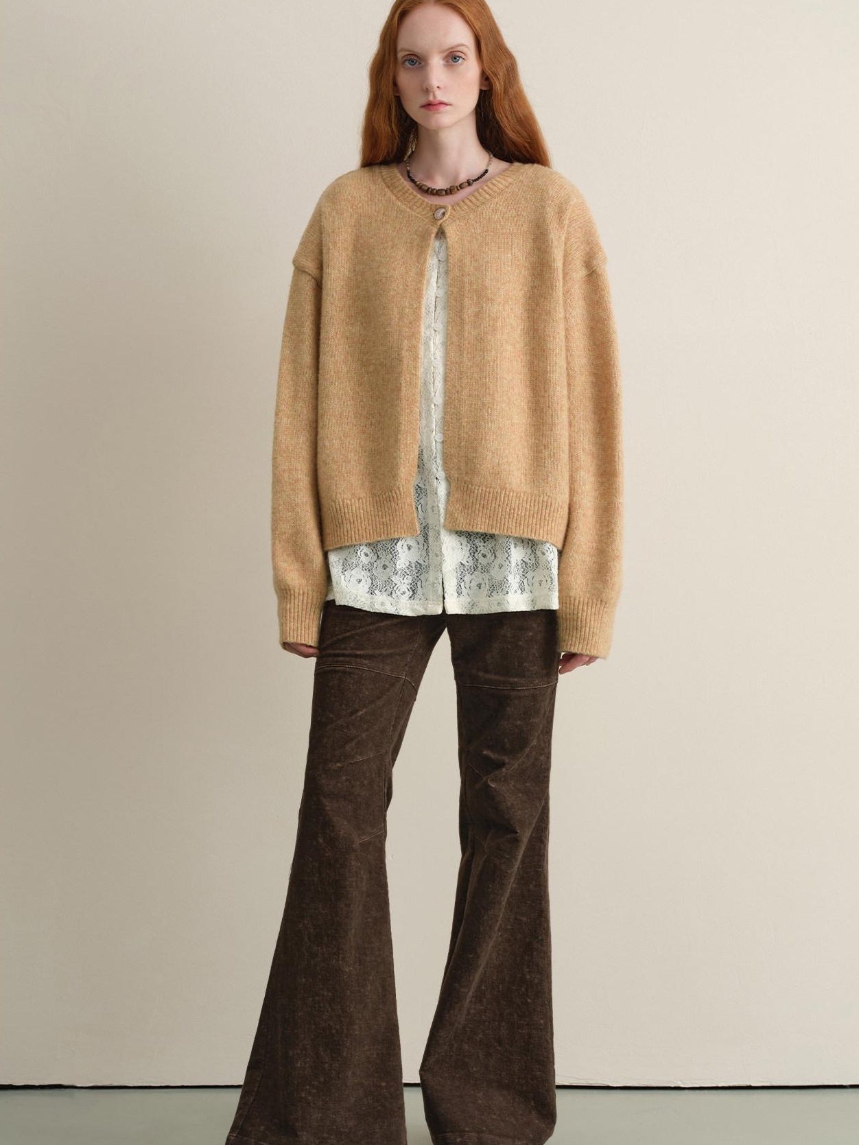 someonesometimes Soft Wool Blend Reversible Relaxed Fit Crew Neck Button Detail Women Sweater