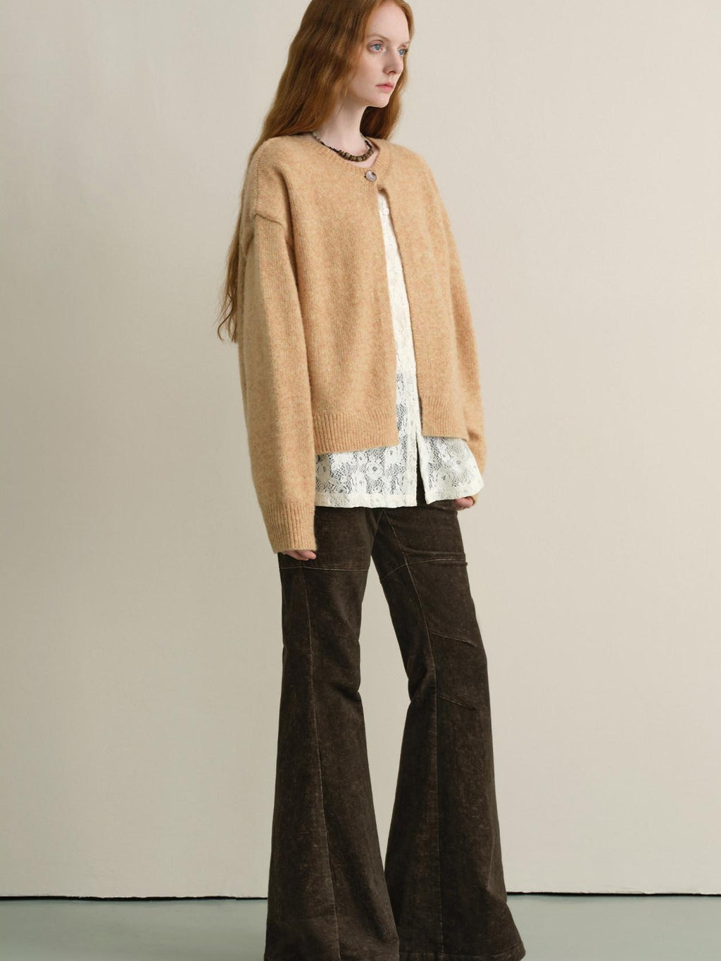 someonesometimes Soft Wool Blend Reversible Relaxed Fit Crew Neck Button Detail Women Sweater