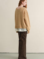 someonesometimes Soft Wool Blend Reversible Relaxed Fit Crew Neck Button Detail Women Sweater