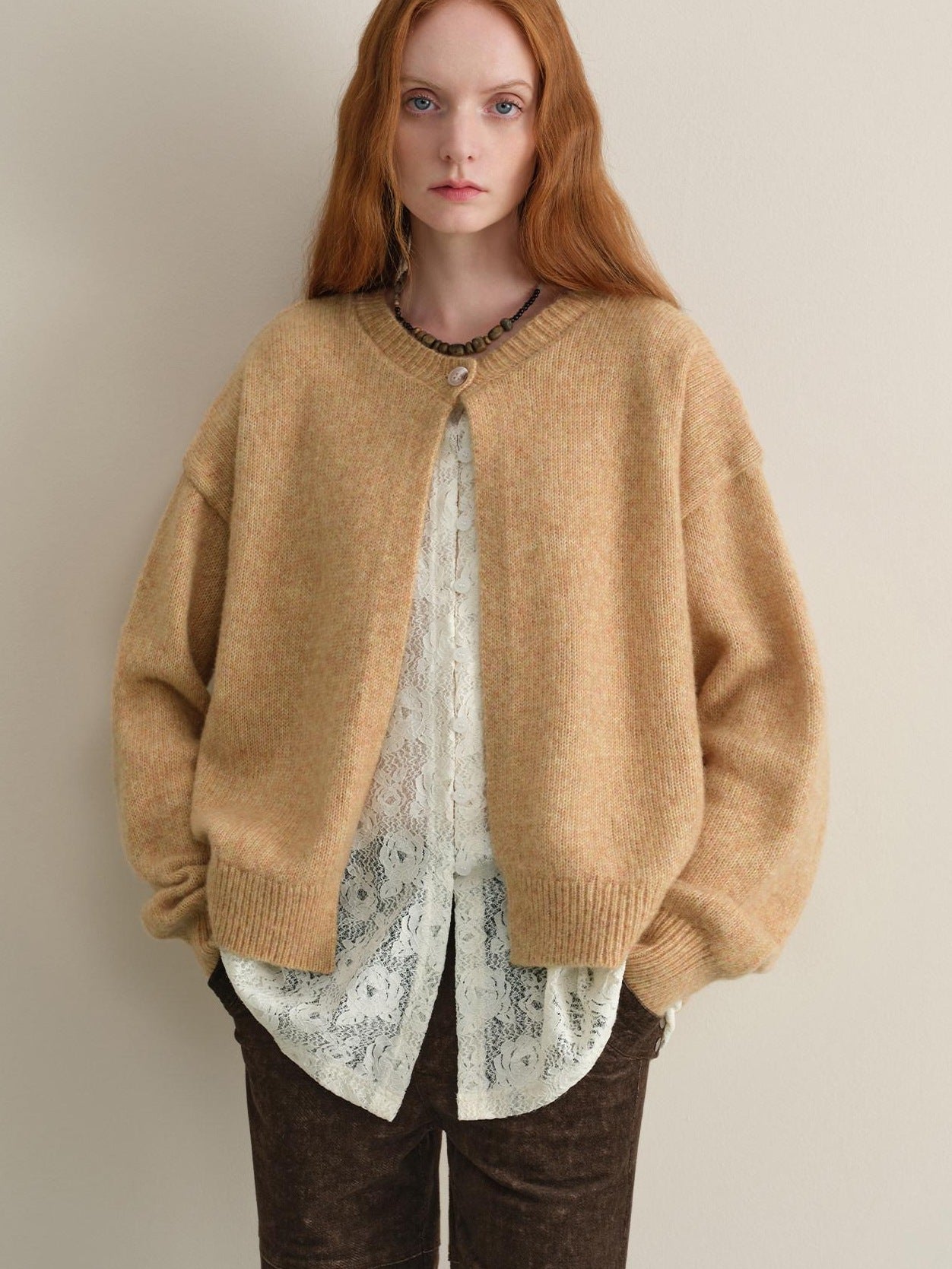 someonesometimes Soft Wool Blend Reversible Relaxed Fit Crew Neck Button Detail Women Sweater