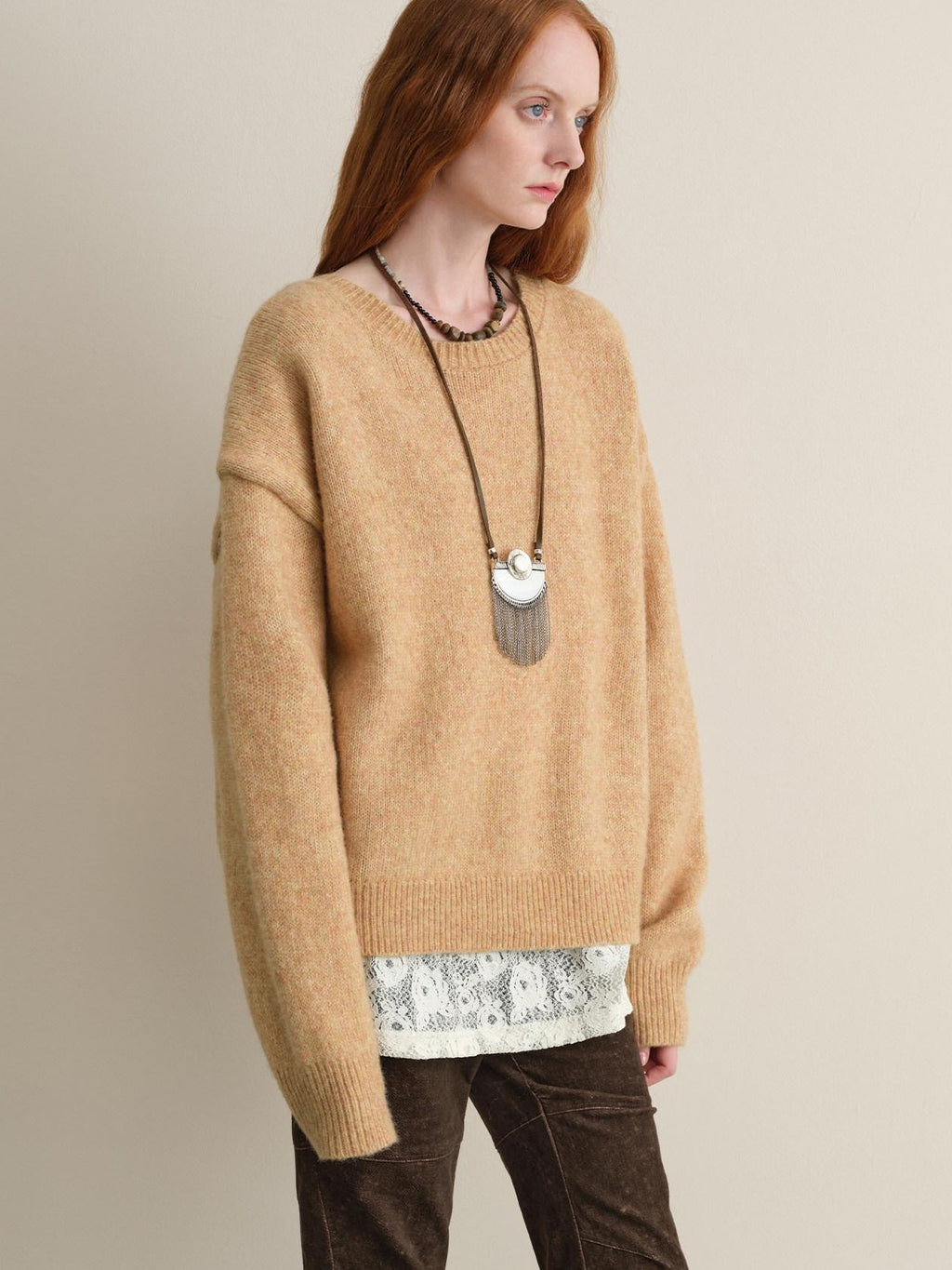 someonesometimes Soft Wool Blend Reversible Relaxed Fit Crew Neck Button Detail Women Sweater