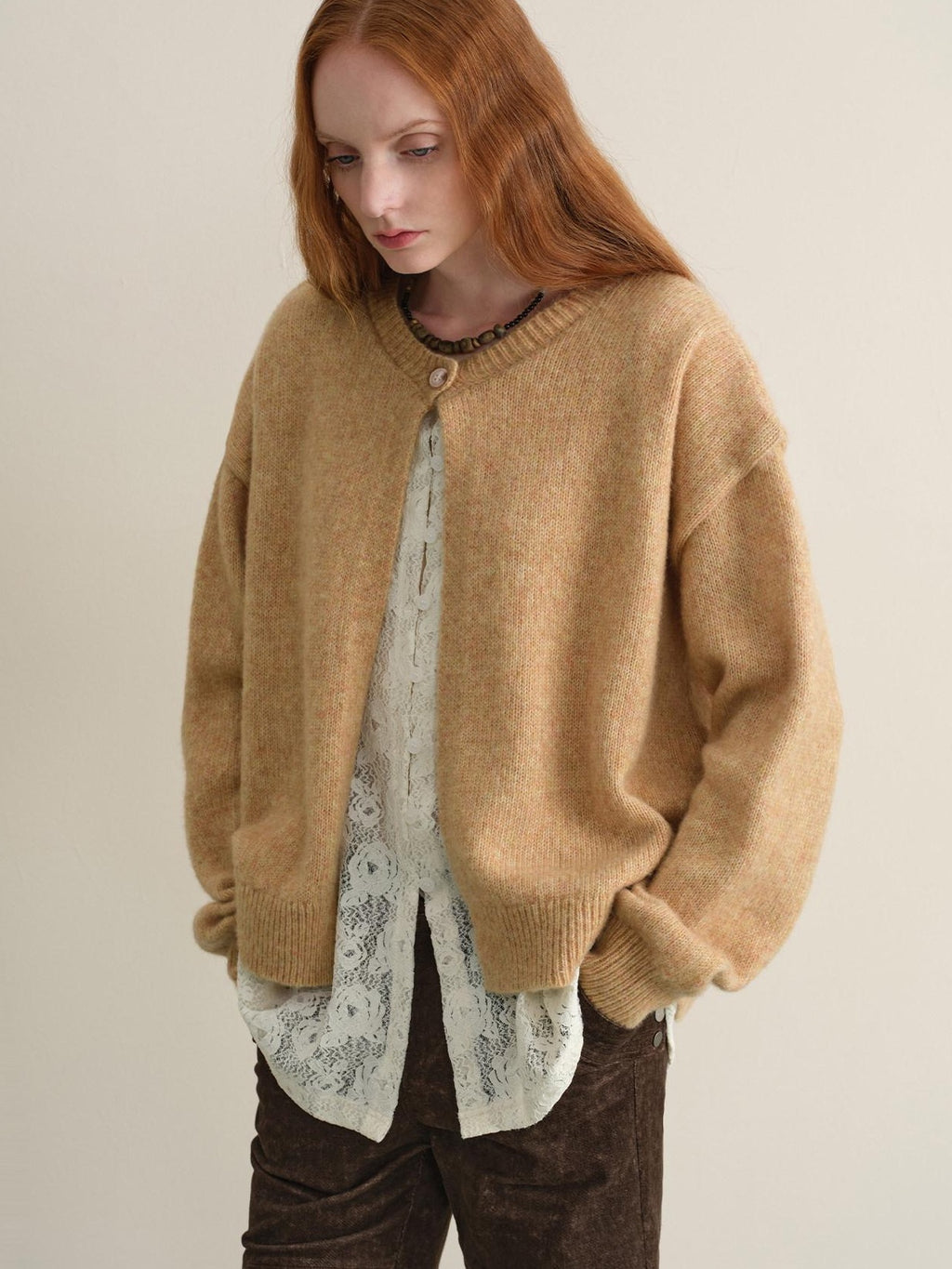 someonesometimes Soft Wool Blend Reversible Relaxed Fit Crew Neck Button Detail Women Sweater