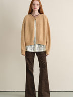 someonesometimes Soft Wool Blend Reversible Relaxed Fit Crew Neck Button Detail Women Sweater