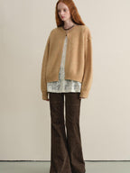 someonesometimes Soft Wool Blend Reversible Relaxed Fit Crew Neck Button Detail Women Sweater