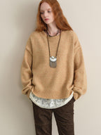 someonesometimes Soft Wool Blend Reversible Relaxed Fit Crew Neck Button Detail Women Sweater