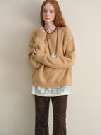 someonesometimes Soft Wool Blend Reversible Relaxed Fit Crew Neck Button Detail Women Sweater