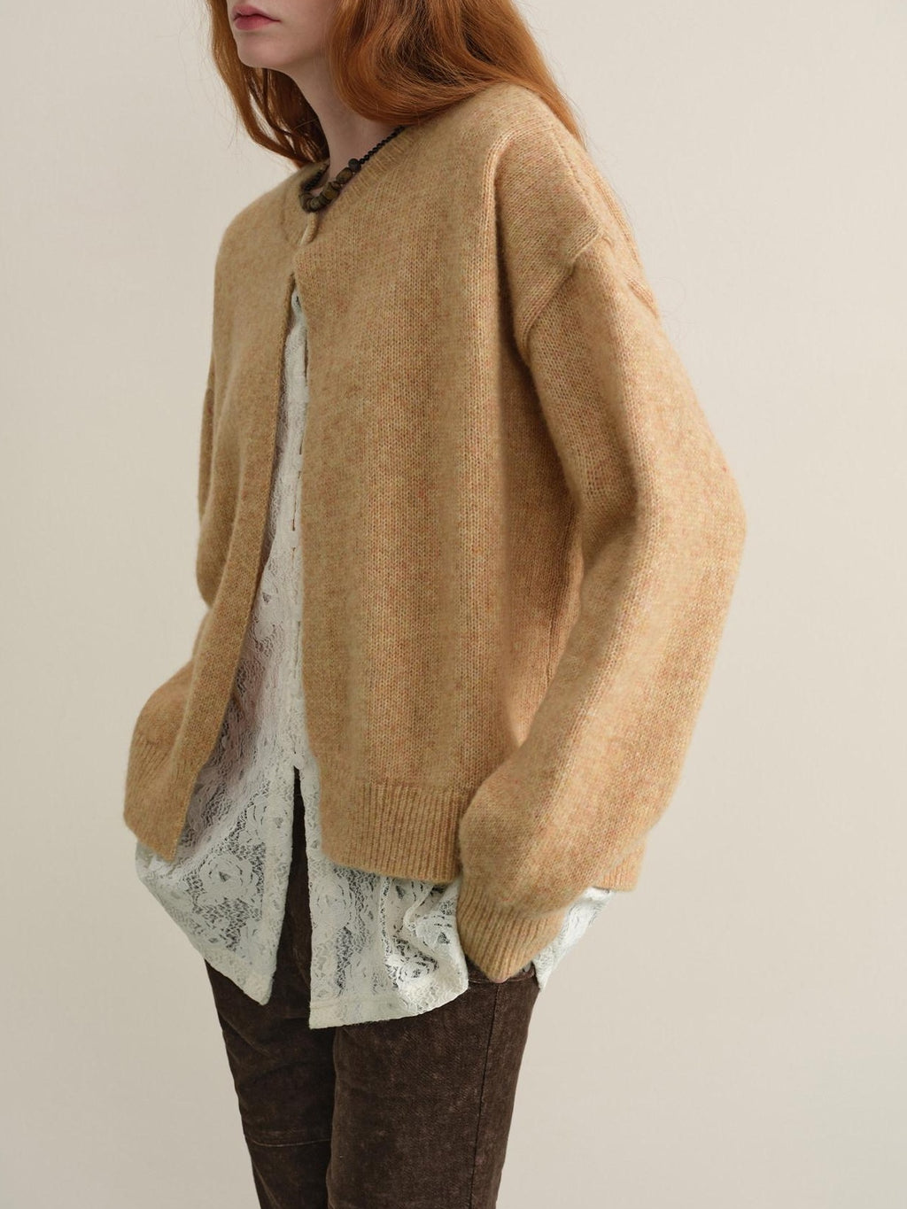 someonesometimes Soft Wool Blend Reversible Relaxed Fit Crew Neck Button Detail Women Sweater